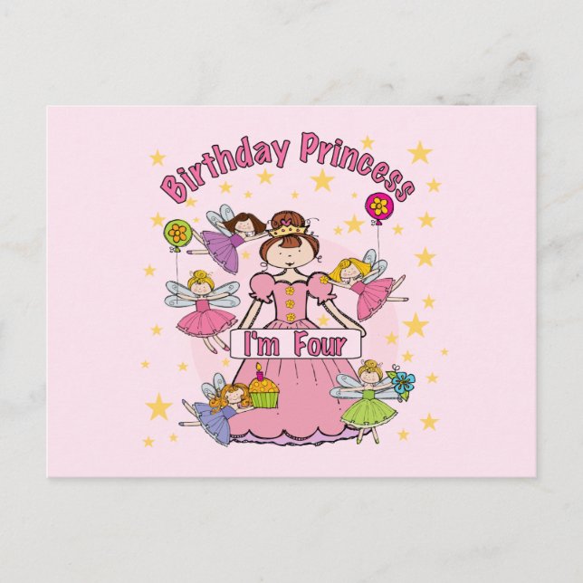 Birthday Princess I'm Four T-shirts and Gifts Postcard (Front)