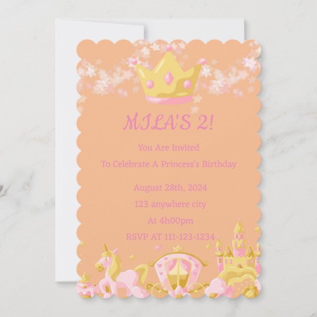 BIRTHDAY PRINCESS INVITATION PEACH COLOR (Front)