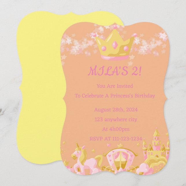 BIRTHDAY PRINCESS INVITATION PEACH COLOR (Front/Back)