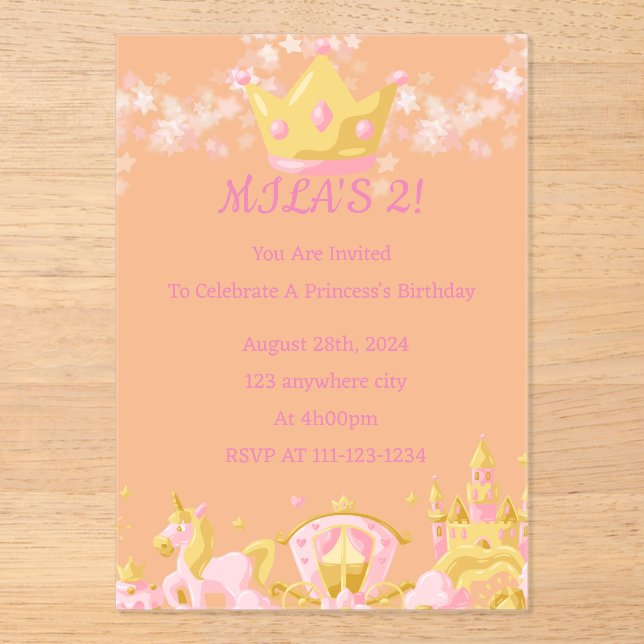 BIRTHDAY PRINCESS INVITATION PEACH COLOR (Front)