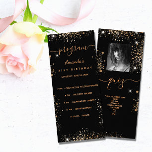 Birthday Progam Quix black gold glitter photo Rack Card