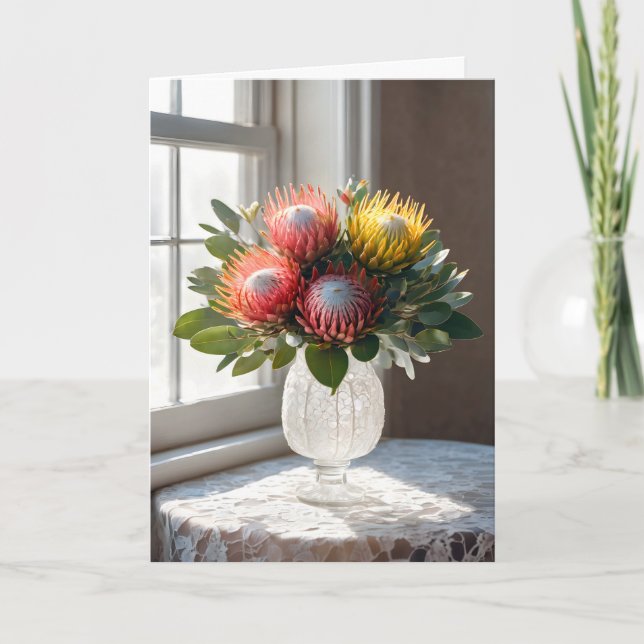 Birthday Protea Bouquet On Lace Card (Front)