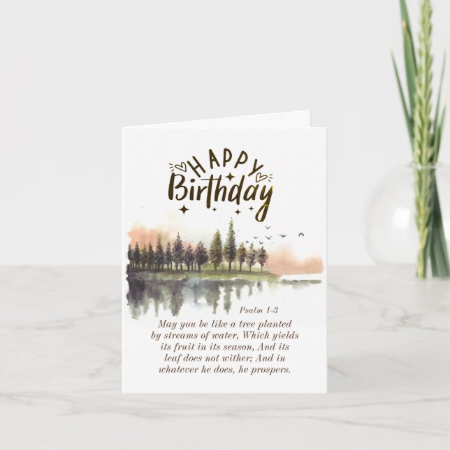 Birthday Psalm 1-3 Bible Verse Nature Watercolor Card (Front)