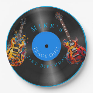 Birthday Psychedelic Electric Guitars Record   Paper Plate
