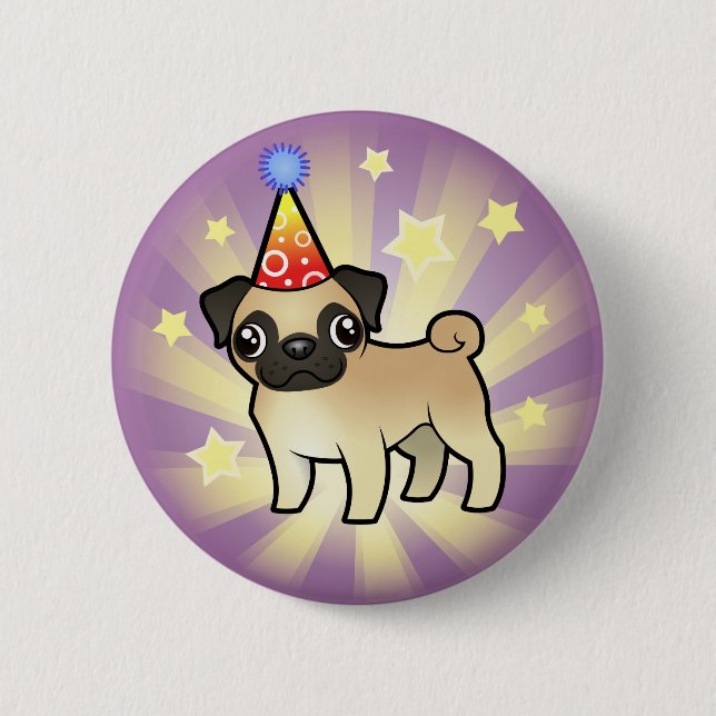 Birthday Pug 6 Cm Round Badge (Front)