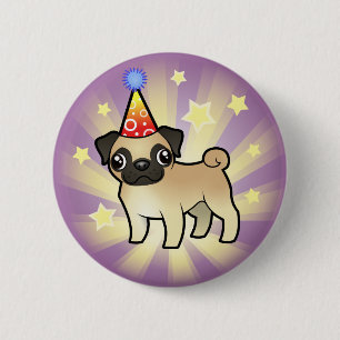Birthday Pug 6 Cm Round Badge