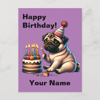 Birthday Pug Customisable Greeting Postcard