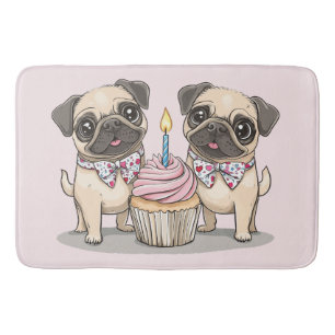 Birthday Pug Dogs Cupcake Bath Mat