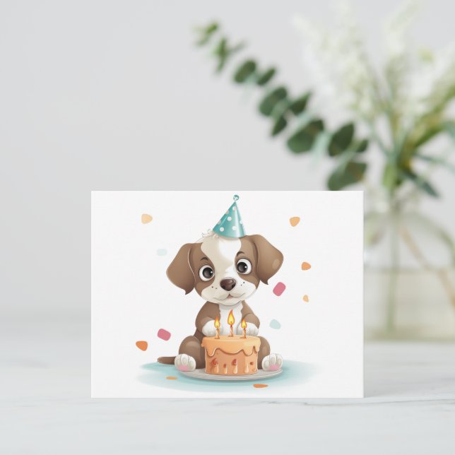 Birthday puppy invitation postcard (Standing Front)