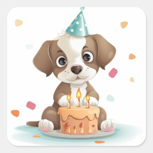 Birthday puppy square sticker