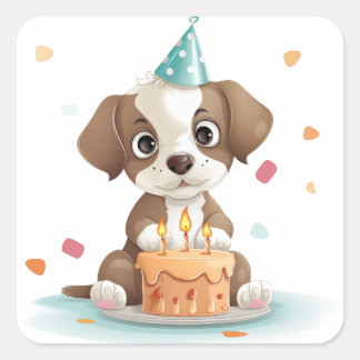 Birthday puppy square sticker