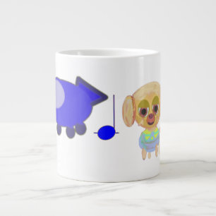 Birthday Puppy's Blue Spaceship  Large Coffee Mug
