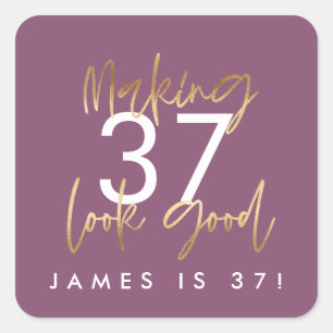 Birthday purple and gold simple elegant modern  square sticker