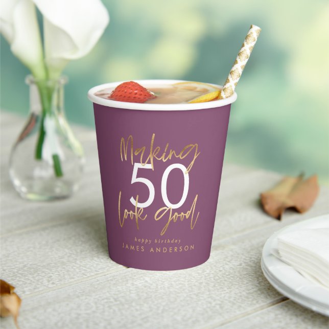 birthday purple and gold simple elegant  paper cups (Insitu)