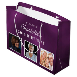 Birthday purple custom photo monogram large gift bag