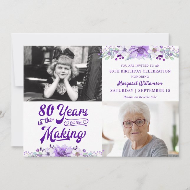 Birthday Purple Floral YEARS IN THE MAKING Invitation (Front)