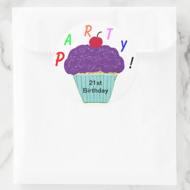 Birthday Purple Frosting Vanilla Cupcake Classic Round Sticker (Bag)