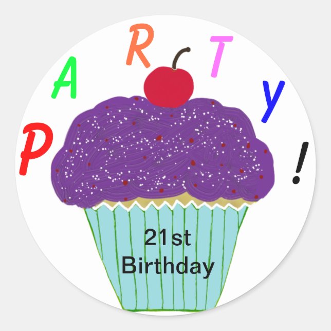 Birthday Purple Frosting Vanilla Cupcake Classic Round Sticker (Front)