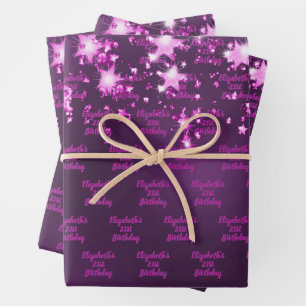 Birthday purple glitter drips pink monogram  wrapping paper sheet