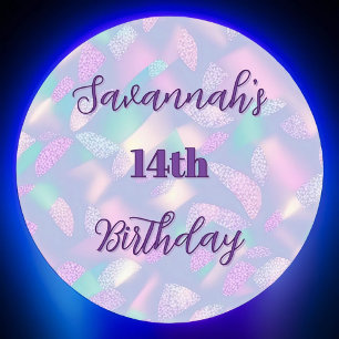 Birthday Purple Glitter Holographic Name Classic Round Sticker
