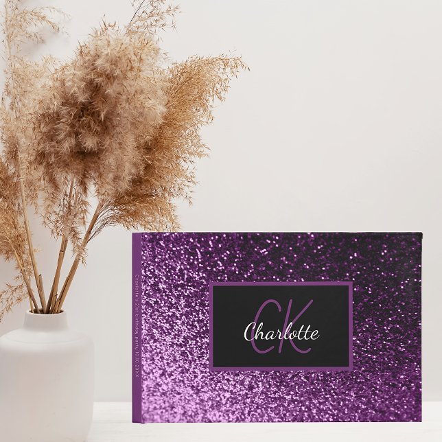 Birthday purple glitter monogram elegant guest book (Creator Uploaded)