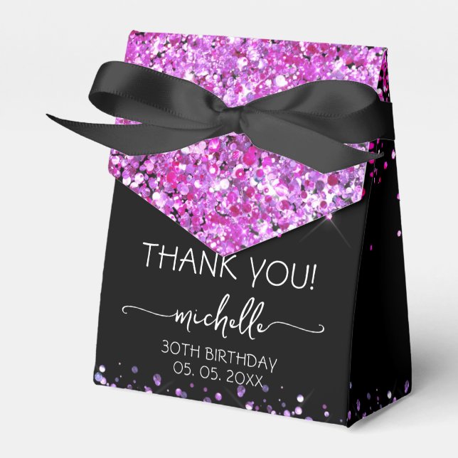 Birthday Purple Glitter Monogram Script Thank You  Favour Box (Front Side)
