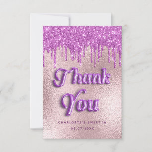 Birthday purple glitter rose gold pink luxury thank you card