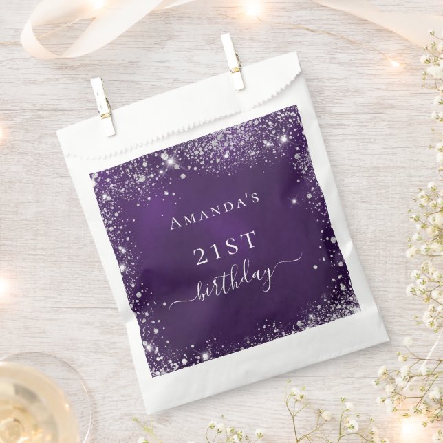 Birthday purple glitter silver  thank you favour bags (Clipped)