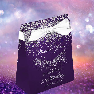 Birthday purple glitter silver  thank you favour box
