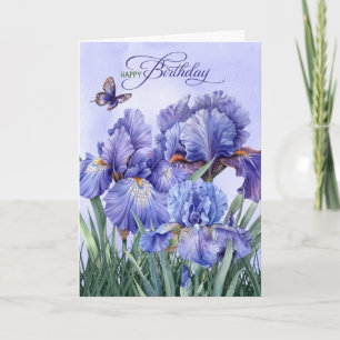 Birthday Purple Iris with Butterflies Card