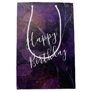 Birthday Purple Leaf On Black  Medium Gift Bag