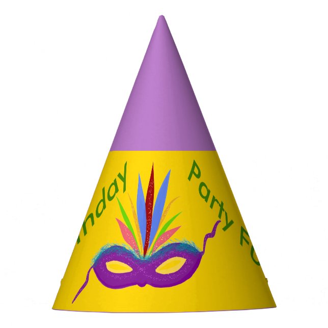 Birthday Purple Mardi Gras Mask Party Hat (Front)