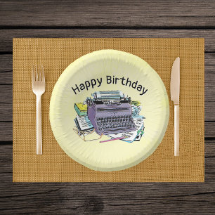 Birthday Purple Mid Century Typwriter Paper Yellow Plate