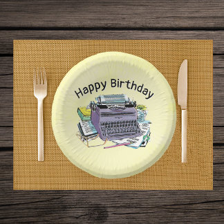 Birthday Purple Mid Century Typwriter Paper Yellow Plate