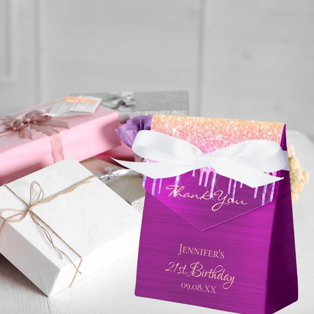 Birthday purple pink glitter drips thank you favour box (Creator Uploaded)