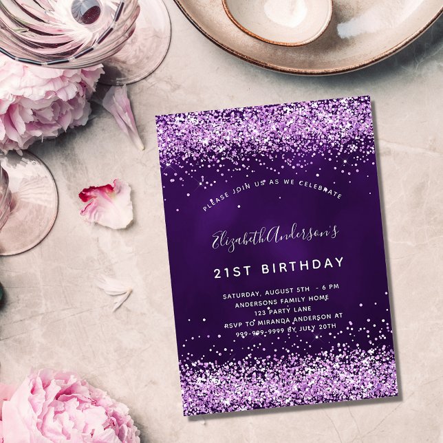 Birthday purple pink glitter glamourous invitation (Creator Uploaded)