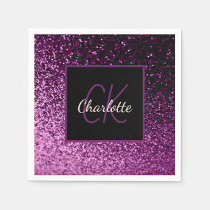 Birthday purple pink glitter monogram luxury napkin