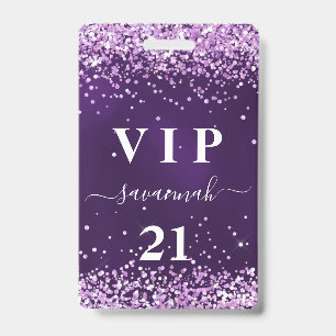 Birthday purple pink vip invitation ID badge