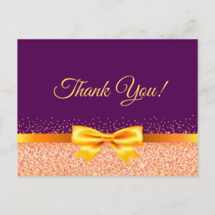 Birthday purple rose gold bow Thank You Postcard
