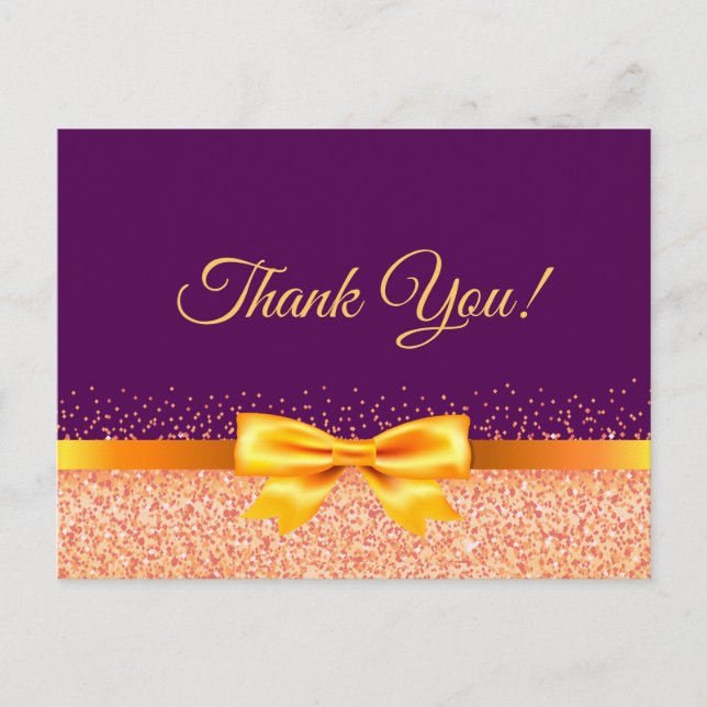 Birthday purple rose gold bow Thank You Postcard (Front)