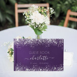 Birthday purple silver glitter dust monogram guest book<br><div class="desc">Purple background with faux silver glitter dust. The purple colour is uneven. Personalise and add your name and a text on the front. Add your text on the spine. The name is written with a modern hand lettered style script with swashes. To keep the swashes only delete the sample name,...</div>