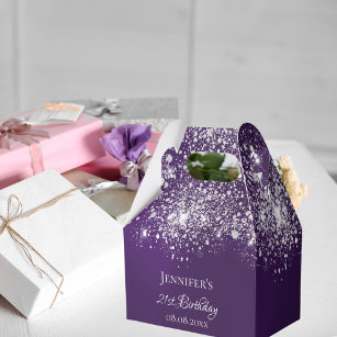 Birthday purple silver glitter monogram thank you favour box