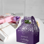 Birthday purple silver glitter name thank you favour box<br><div class="desc">Elegant, classic, glamorous and girly for a 21st (or any age) birthday party favors. A chic purple background, the purple color is unveven. On the front and the back: Personalize and add a name, age 21 and a date. The name is written with a modern hand lettered style script. Decorated...</div>