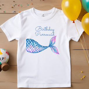 Birthday purrmaid cat mermaid watercolor girl  T-Shirt