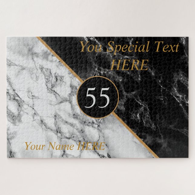 Birthday Puzzle By Year Text Black White Marble (Horizontal)