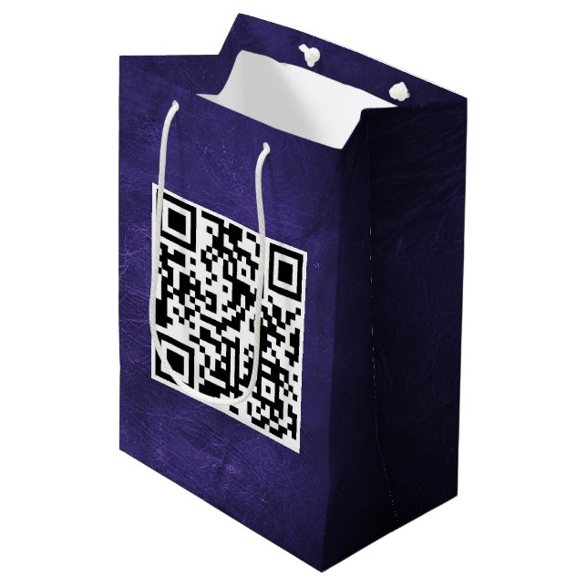 Birthday QR Code On Purple Leather Medium Gift Bag (Front Angled)
