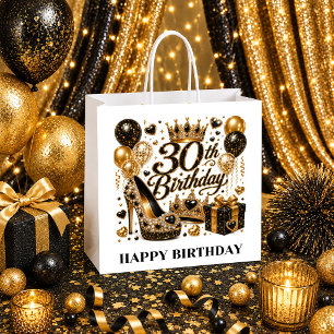 Birthday Queen 30th Gift Bag Gold Glitter Luxury L