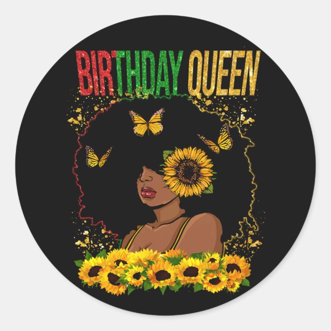 Birthday Queen Black Woman Classic Round Sticker (Front)