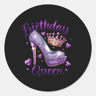 Birthday Queen Crown Hearts High Heel Women Girls  Classic Round Sticker