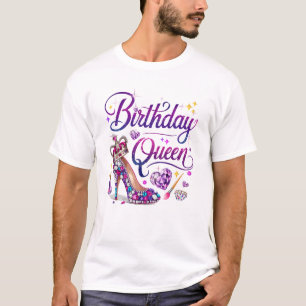 Birthday Queen Crown Hearts High Heel Women Girls T-Shirt